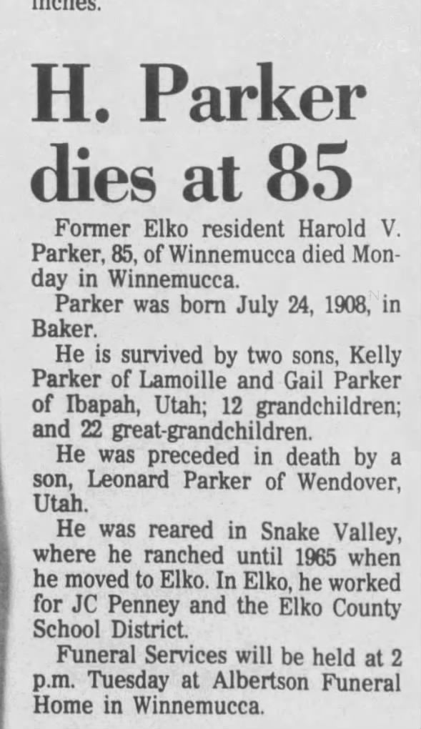 Harold Parker Obit 1993